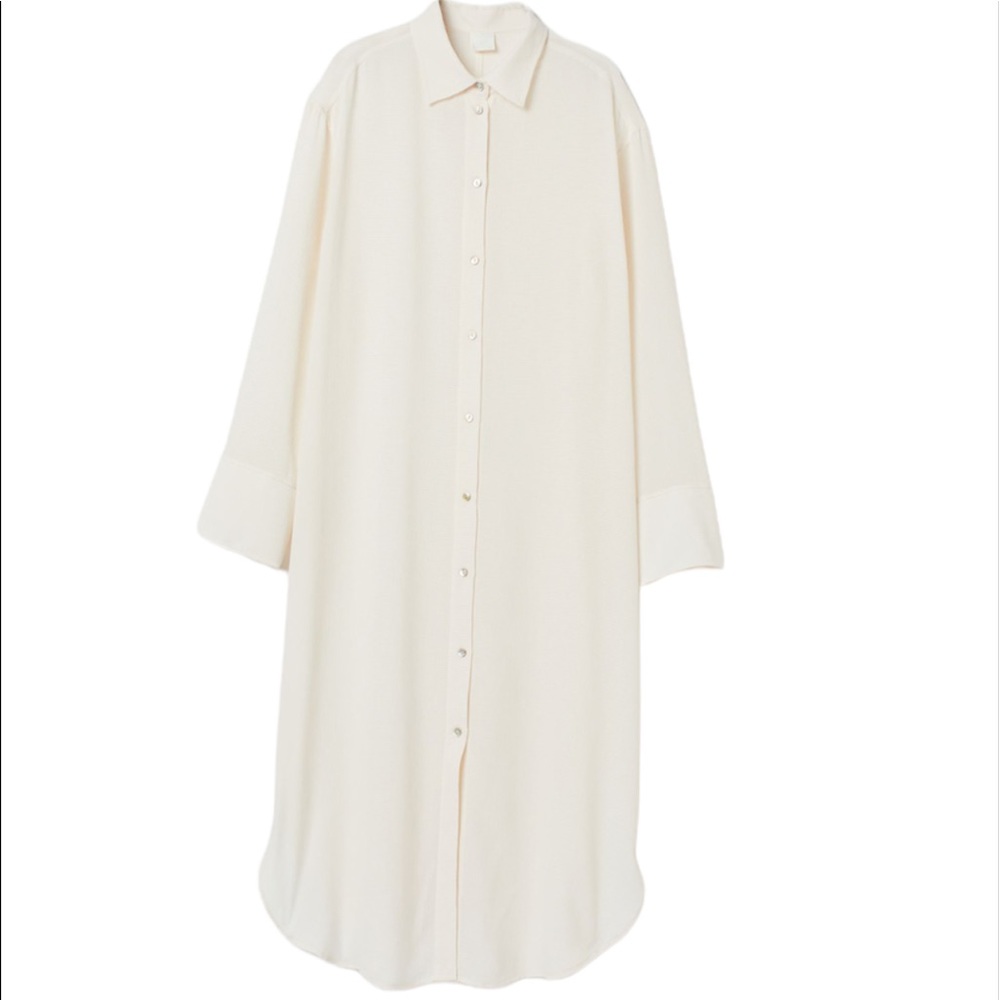 H&M Jacquard-weave Off-White Long Sleeve Shirt Dress